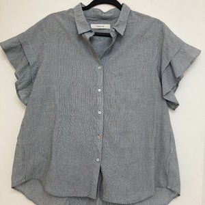 Women's Chan Luu Seersucker Ruffled Short Sleeve Shirt Sz S